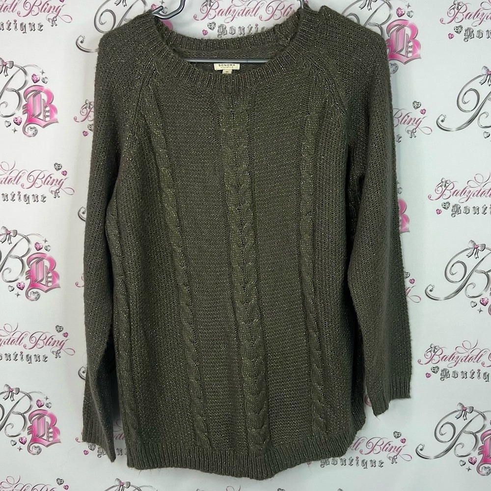Sonoma sweater pull over sparkly gold Women's Cable Knit Sweater - Olive Green